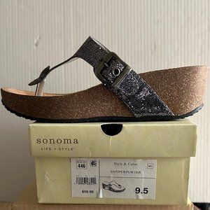Sonoma Life + Style Women’s Platform Thong Wedge Sandals, Size: 9½, Pewter